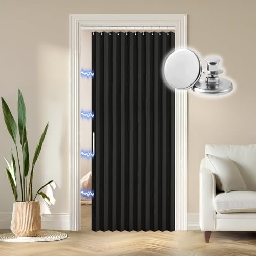 RINHARTEX Magnetischer Türvorhang im Akkordeon-Stil, verdunkelnd, für Schrank, Falttür, Akkordeon-Tür, Raumteiler, Schlafzimmer, Badezimmer, Wohnzimmer (132,1 x 198,1 cm, schwarz)