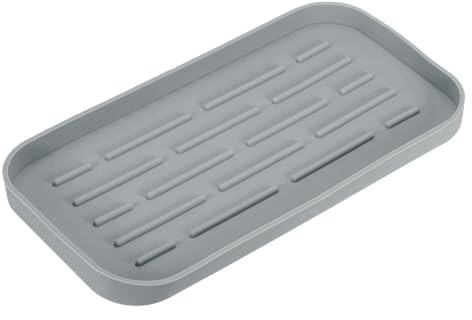 sourcing map Silicone Kitchen Sink Organizer Tray, Silicone Soap Dispenser Tray Soap(Grey)