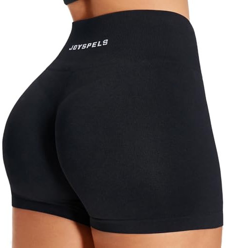 JOYSPELS Sport Gym Shorts Damen, Kurze Sporthose Damen Radlerhose High Waist Blickdicht Laufhose Seamless Schwarz XS