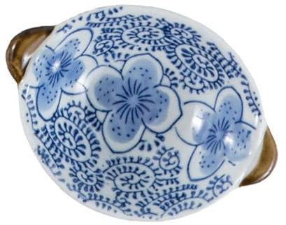 LAPYAPPE Plat à Fruits En Céramique Double Anse Petit Format, Bol à Sauce Et Collation, Finition Peinture Sous Glaçure Japonaise, Usage Familial Et Restauration, Modèle Assorti Décoration Dîner