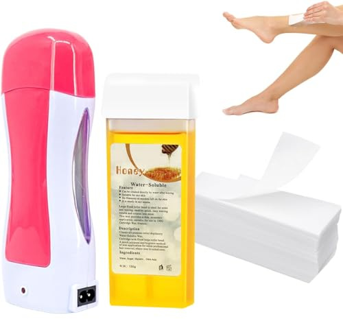 Roll on Wax Kit, Enthaarungsset, Waxing Set mit 50 Stück Vliesstreifen für Wachs, 150 ml Wachskartuschen, Roll on Wachs Roller Kit, Wax Roller für Volle Körper Haarentfernung