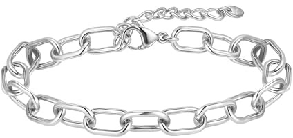 Gold/Silber plated Armbänder mit geprägtem Muster für Frauen, Dainty Stack Trendy stapelbare wasserdichte Paperclip Kette Armbänder Körper Schmuck Geschenke für Frauen