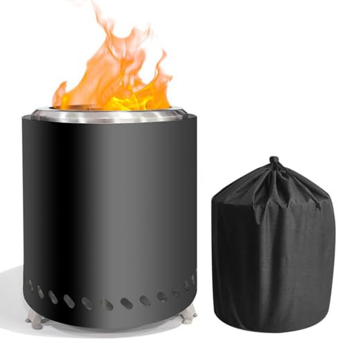 Terrasse Garten Feuerschale mit Funkenschutz,Rauchfreie Feuerkorb Grill Campingkocher aus Edelstahl, Klein Tischkamin mit Klappbare Tischbeine&Aufbewahrungstasche (Schwarz, φ22x26cm)