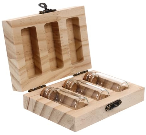 minkissy Holz Aufbewahrungsbox für Säuglinge mit 3 Glasflaschen zur Aufbewahrung von Fötalhaaren und Nabelschnur Geschenkbox zur Geburt und Erinnerungsaufbewahrung