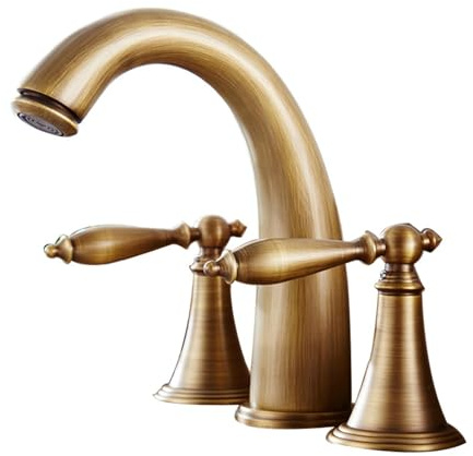Robinet Mitigeur Lavabo Salle de Bain Robinet Mitigeur Vintage en Cuivre à 3 Trous avec Col de Cygne pour Lavabo de Salle de Bain avec Doubles Poignées Noir Vintage