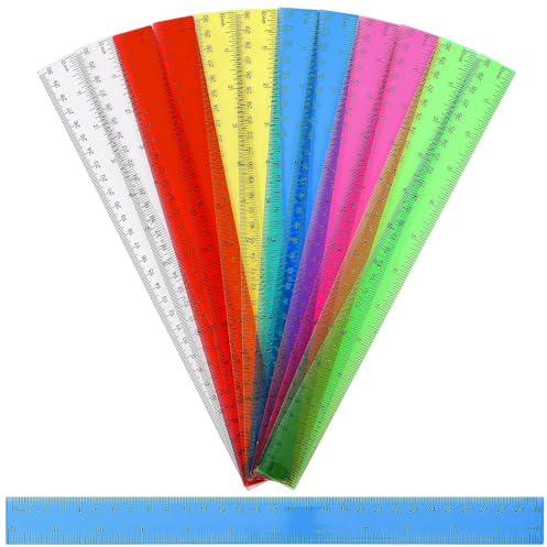 12 Pcs 30cm Rulers, 12 Inch Straight Ruler, Plastic Ruler Multipack | Colorful, Shatterproof, Plastic, Fade-Resistant Markings, Measuring Drafting Rulers for Office Student Kids Teacher - 30CM