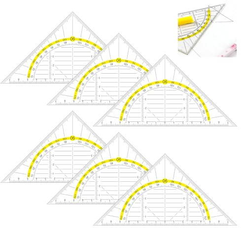 Euablfo 6 Stück Geodreieck Klein, Geodreieck mit Griff, Geodreieck Brunnen,15.6cm Bruchsicher Und Transparent Für Schule Und Büro Designer Malerei