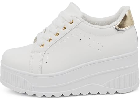Scarpe Donna Ginnastica Sneakers Sportive Casual Platform Zeppa Alta IF900-1 Bianco/Oro N.38