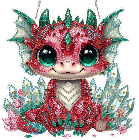 MXJSUA Glücklicher Drache Diamond Painting Anhänger mit Kette Erwachsene, Diamant Painting Fensterbilder Hängende Ornament Bastelset Set für Wand Und Eingang Decor