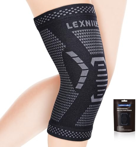 Lexniush Genouillère Sport pour Homme et Femme, Genouillère de Compression Pour Ligamentaire, Arthrose, Déchirures du Ménisque, ACL/MCL, Soulagement Douleur Genou, Course, Attelle Genou Noir Gris M
