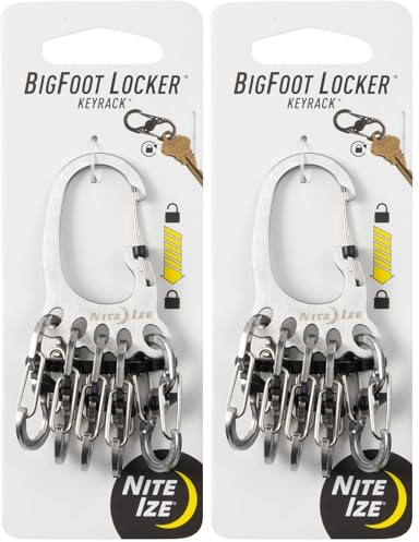 NITEIZE Bigfoot Locker SBINER- Llavero MOSQUETÓN con 5 MOSQUETONES DE Metal con Cierres DE Seguridad Central, Plata, s (KLKBF-11-R6) (Paquete de 2)