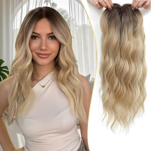 Ms Taj Hair Topper Long Wavy 20inch Hair Toppers for Women with Thinning Hair Synthetic Buttery Blonde with Highlights Add Volume and length Changing Hairstyle
