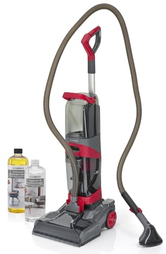 CLEANmaxx AquaStream Plus DUO Teppichreiniger | 3in1 Bodenreiniger für Teppich, Hartböden & als Polsterreiniger Gerät | Heißluft Nasssauger mit XXL-Zubehörset inkl. Dual-Tank, Rollen, Düsen & Shampoos