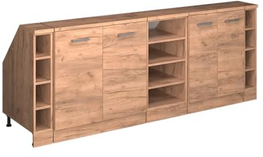 Vicco Küchenschrank für Dachschrägen R-Line, Goldkraft Eiche, 210 cm 5er Set Schrankkorpuss 60 cm Tiefe, geeignet für schräge Wände und Variable Küchenmontage