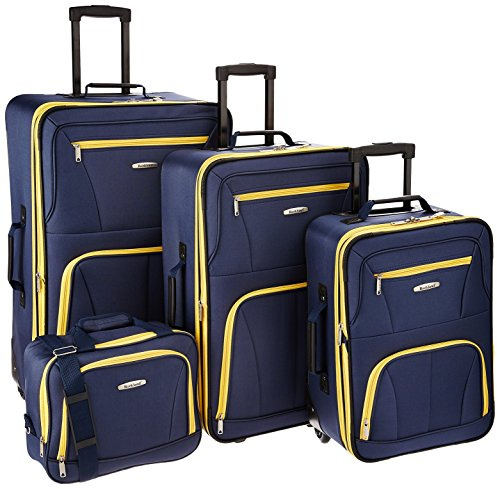 Rockland Fashion Softside 4 Piece Luggage Set, Expandable, (14 Tote/19/24/28), Navy