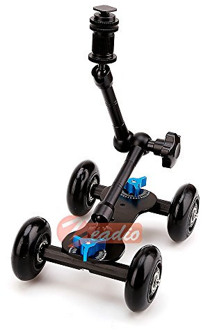 Zeadio Magic Arm Tabletop tragbare Skater Dolly Triebwagen Kits für alle LCD-Feldmonitor, Canon Nikon alle Video DSLR-Kamera Rig, Blitzlicht, Mikrofon (11, schwarz)