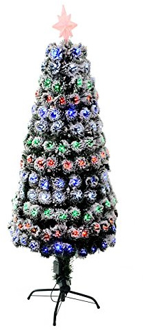 3Ft/90cm Snow-Frosted Fibre Optic Christmas Tree with Star Topper - Multicolor LEDs 8 Changing Light Modes - Pre-Lit Snowy Artificial Xmas Tree