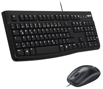 Logitech MK120 Wired Keyboard and Mouse Combo for Windows, QWERTZ German Layout - Black