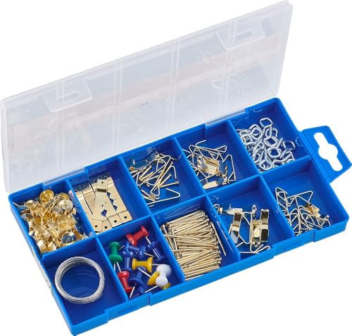 Connex Bilderhaken-Sortiment 200-teilig - Bildaufhänger & Zubehör im Set - Vorsortiert in praktischer Kunststoffbox - Universell einsetzbar / Aufhänger für Bilderrahmen / Sortimentskasten / DP8500058