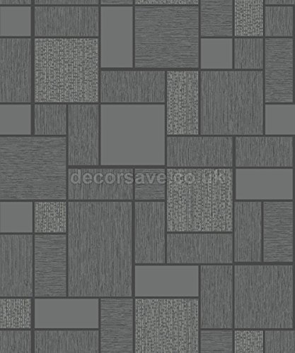 Holden Decor Glitter Tile Black Grey Silver Glittery Washable Wallpaper 89240