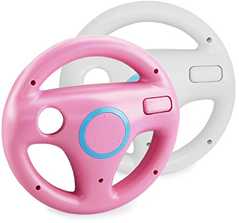 smardy 2x Volante de Carreras Blanco y Rosa Racing Wheel Compatible con Nintendo Wii U Remote Controller para Mario Kart Game, Juegos de Conducción