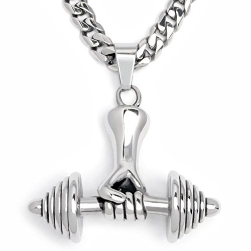 Schmuck-Checker Edelstahl Anhänger Hantel Gewicht Faust Fitness Sport Bodybuilder Schmuck + 60cm Halskette Panzerkette