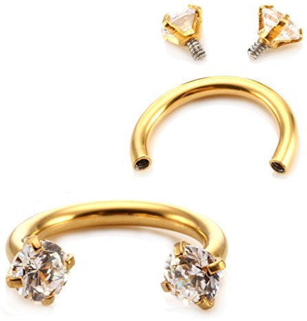 Jovivi 2pc 16G Stainless Steel Cubic Zirconia Nose Ring Hoop Gold Horseshoe Septum Piercing Tragus Cartilage Earrings Lip Nipple Eyebrow Piercing Jewellery