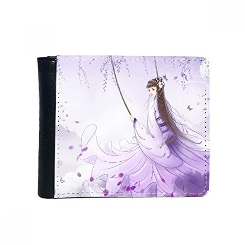 DIYthinker Homme sous Wisteria Style Chinois Aquarelle Retourner Bifold Faux Portefeuille en Cuir Carte Multi-Fonction Porte-Cadeau Multicolore