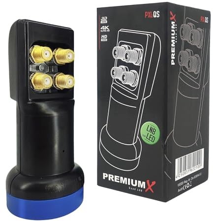 Premium X Quad LNB für 4 Teilnehmer mit LTE Filter & Wetterschutz – Full HD 4K für Satellitenschüssel & SAT Receiver digital Sat-LNB für TV UHD 0.1dB Blau