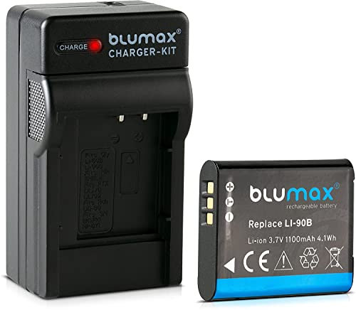 Blumax Batterie pour Olympus Li-90b / Li-92b 1100 mAh + chargeur | Compatible avec Olympus XZ-2 Tough TG-1 TG-2 TG-3 TG-4 TG-5 SH-50 SH-60 SP-100 EE Traveller SH-1 SH-2