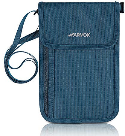 Arvok Portadocumenti da Collo, Borsello da Viaggio con Custodie Protettive RFID per Uomo e Donna, Portafoglio da Сollo per Carte di Credito e Passaporto (Blu)