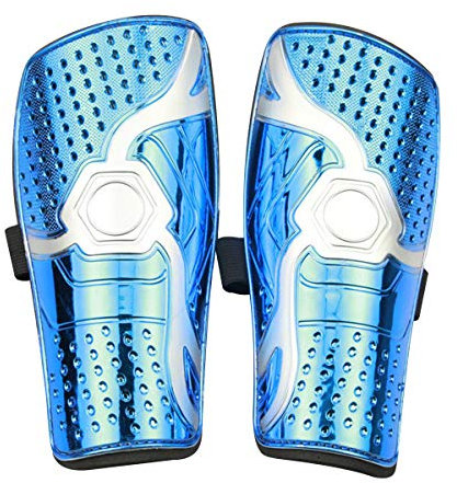 Goldmiky Protège-Tibias De Football pour Enfants,Adolescent Protège-Jambières, Unisexes Respirants Protecteurs De Football des Jambes,Taille Enfants 4 a 12 Ans (Bleu-A)