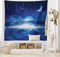 ABAKUHAUS Phantasie Wandteppich und Tagesdecke, Night Sky Moon Stars, aus Weiches Mikrofaser Stoff Wand Dekoration Für Schlafzimmer, 230 x 140 cm, Marineblau und Weiß