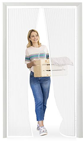 Fliegengitter Tür 100x220cm, Meet Beauty Fliegengitter Balkontür Weiß, Magnet Insektenschutz für Einfache Montage Ohne Bohren