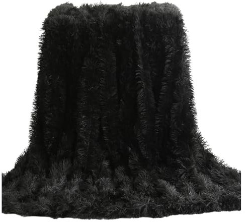 Hggzeg Superweiche, lange, zottelige Überwurfdecke, elegantes, gemütliches Kunstfell, dekorative Überwurfdecke für Couch, Stuhl und Bett (schwarz, 130 x 160 cm)