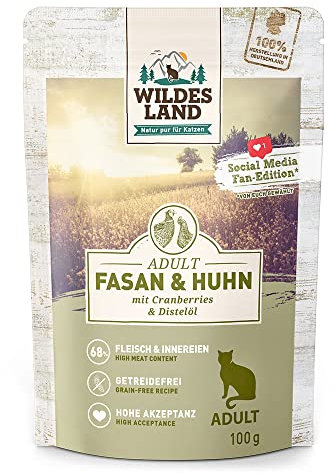 Wildes Land - Adult Fasan & Huhn - 12 x 100 g - Nassfutter - Katzenfutter
