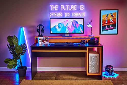 RestRelax - Avatar Gaming Desk, UK's #1 Gaming Desk with LED Lights 160CM x 94CM x 70CM Computer Desk Workstation for Large PC Or Home Office Desk Perfect Black Desk with Orange Tint
