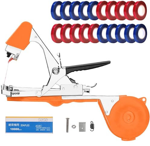 DrRobor Machine À Attacher Les Plantes Outil de Liage pour Tomates Traube, Compris Les Bandes, Les agrafes et Les Lames de Rechange