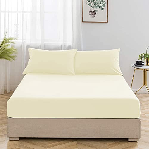 Hill Tag 25cm Extra Deep Fitted Bed Sheet, Wrinkle, Fade, and Stain Resistant Polycotton Fitted Sheet, Luxurious and Cosy Soft Non-Iron Bedding Fitted Bottom Sheets (Cream, Single)