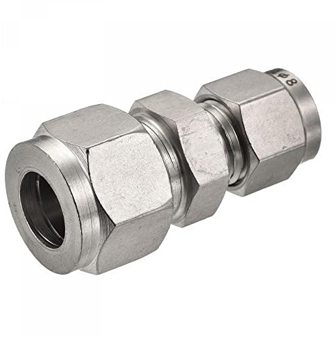 sourcing map Raccordo per tubo di compressione 304 in acciaio inox 8 mm x 12 mm Adattatore per accoppiamento diritto a doppio puntale