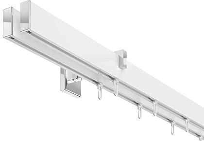 DécoProfi Gardinenstange Innenlauf 2-läufig Set Short rechteckig Weiß/Verchromt I Länge: 160cm Aluminium für Wandmontage I Als Gardinenschiene & Vorhangstange geeignet