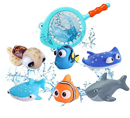 Findet Nemo Badespielzeug- 7 Stück Findet Dory Nemo Badespritzer Badespielzeug Baby schwimmender Spritzer Badespielzeug für Baby-Kind-Kleinkind-Dusche und Schwimmwanne