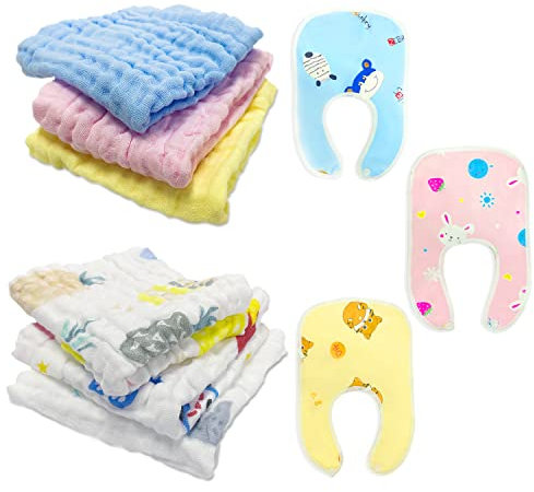 6 Stück Baby-Quadrate plus 3 Stück Lätzchen, Mehrzweck-Baby-Musselin-Quadrate, Antibakterielle Baby-Quadrate aus weicher Baumwolle, Spuckbereit