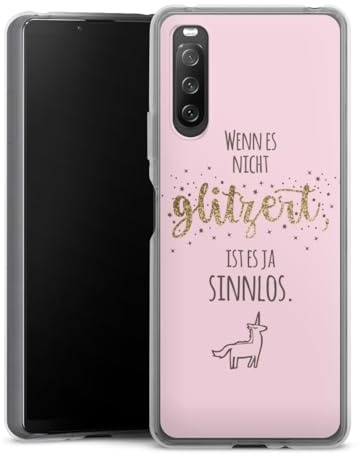 DeinDesign Silikon Hülle kompatibel mit Sony Xperia 10 IV Case transparent Handyhülle Glitzer Look Einhorn Statement