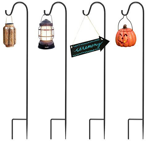 COSANSYS Shepherds Crooks for Lanterns, 4 Pack 100cm/39.37” Heavy Duty Shepherds Hooks for Lanterns with Metal Stake Base. Shepherds Hook Hanging Basket Bracket, Wedding Decorations, Black
