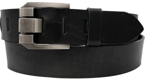 AnnaMatoni Herren Leder Gürtel in Premium Rindsleder Pflanzlich gegerbtes Leder 3,5mm stark mit Metall Dorn Schließe in grau 4cm breit Herren Ledergürtel (Schwarz 790, TW85 - Gesamtlänge 100cm)