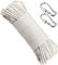 MANCHAP 50M 6mm White Cotton Clothesline Rope, 164 Ft x 1/4 Inch Soft Clothesline Cord with 2 Snap Hooks, Twisted Cotton Macrame Rope for Crafts, Clothes Hanging