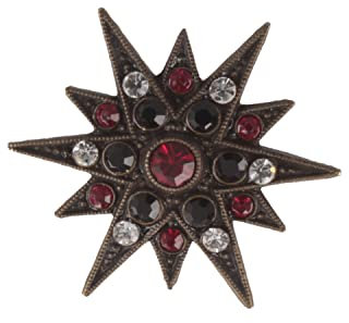 Breiter Hutanstecker Hutschmuck Brosche Trachtenanstecker (Stern Silber-Rot)