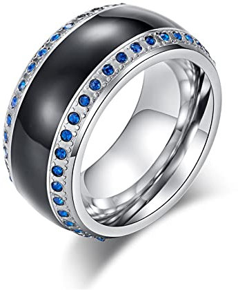 Ringe Männer Silber, Men Ring Edelstahl Zirkon Eingelegt Blau Ringe Herren Geschenke für Männer Größe 60 (19.1)