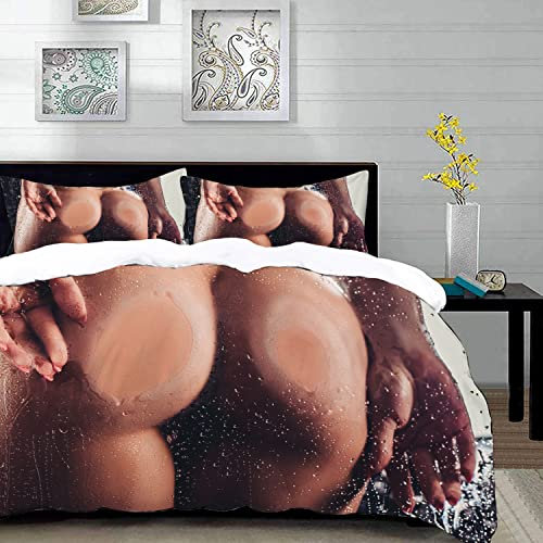 MANJIMAA Bettbezug 3-teiliges Bettwäsche-Set mit 2 Kissenbezügen, Lustige sexy Frau nackte nackte Silhouette,Weiche Mikrofaser-Steppdecke für Kinder,Teenager, Erwachsene mit